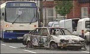 Burnt out car, Albertbridge Road Belfast