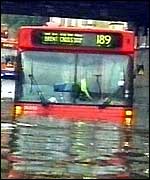 Bus in flood water