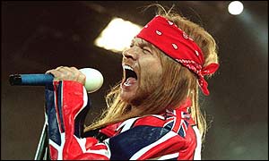 Axl Rose of Guns 'n' Roses on stage during the Freddie Mercury tribute concert at Wembley, 1992