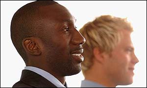 Jimmy Floyd Hasselbaink with Chelsea strike partner Eidur Gudjohnsen