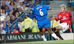 David Beckham bends the ball into the top left-hand corner