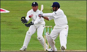 Sachin Tendulkar (right) cracks another boundary