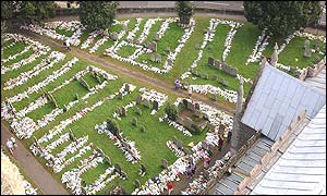 Aerial view of flowers at the churchyard at St Andrews' Church 