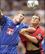 Geoff Horsfield of Birmingham clashes with Craig Short of Blackburn 