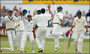 Robert Key scores 34 before falling lbw to Kumble