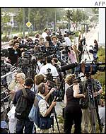 Media crews outside the TV studios