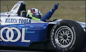 Dario Franchetti crosses the finish line in Montreal