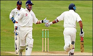 Hussain reaches his 12th test century only 13 minutes after the start of play but is soon on his way back to the pavillion