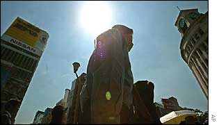 People walking in Tokyo heat