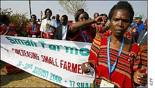 Ugandan small farmers' demonstration against globalisation in Johannesburg