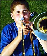 Boy playing trombone