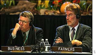 Business representative Thomas Jacobs, left, from the Dupont Corporation, and farmers representative Gerard Doornbos, from the International Federation of Agricultural Producers 