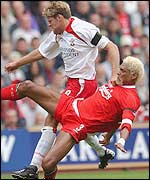 James Beattie in action against Liverpool