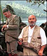 Bob Hoskins as Prof Challenger (front) in The Lost World