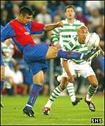Henrik Larsson finds his passage blocked
