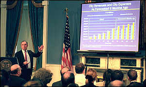 Mayor Michael Bloomberg unveiling his budget in April