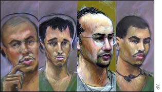 Court sketches of the four in custody