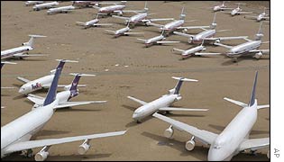 Planes parked in the Mojave desert in October 2001
