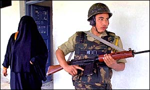 Soldier at polling booth