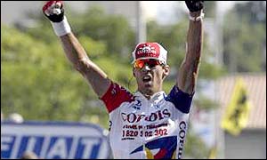 David Millar celebrates his stage victory on this year's Tour de France