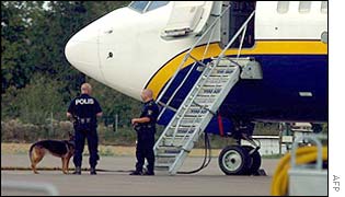 Ryanair plane on the ground at Vasteras airport