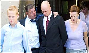 Leslie Chapman, left, Kevin Wells and Nicola Wells after the service