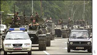 Armoured personnel carriers on their way to the village of Zerovjane