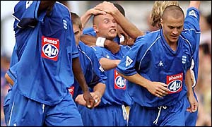 Paul Devlin scores Birmingham's first Premiership goal at St Andrews