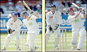 Peter Bowler hit a four and Michael Burns plays a good ball