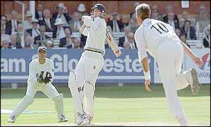 Matthew Elliott hitting four off Andy Caddick
