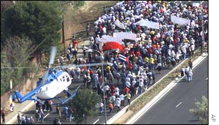 Police helicopter over the protesters