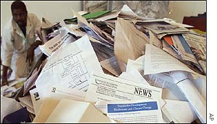 Paper in a conference room at Johannesburg summit