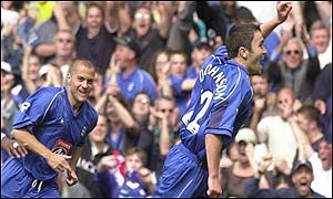 Birmingham goalscorer Damien Johnson celebrates his winner at St Andrews
