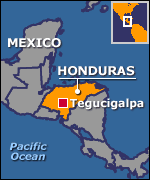 Map of Honduras showing Tegucigalpa