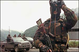 Georgian Interior Ministry troops at a checkpoint in the Pankisi Gorge