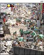 South Korean soldiers are mobilised to help with the massive clean-up operation 