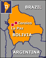 Map of Bolivia showing La Paz and Coroico