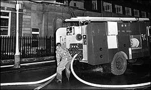 Soldier on fire fighting duty in 1977