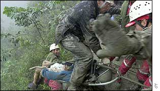 Rescuers at the crash site near La Paz