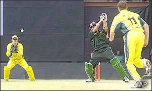 Shoaib Malik is comprehensively beaten by Glenn McGrath's intelligent bowling