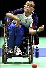 Dean Thomas plays boccia