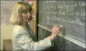 Teacher writing on a blackboard