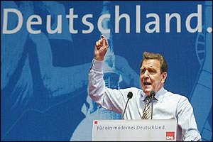 Gerhard Schroeder gives a speech in Hamburg