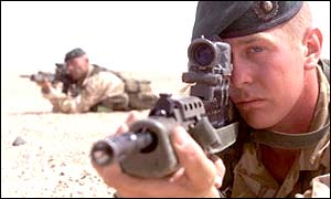 Royal Marine on desert exercise