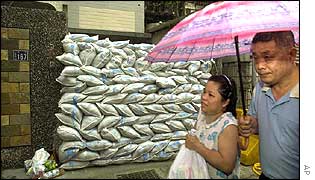 Sandbags outside Taipei building
