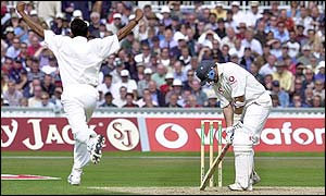 Sanjay Bangar dismisses England captain Nasser Hussain for 10