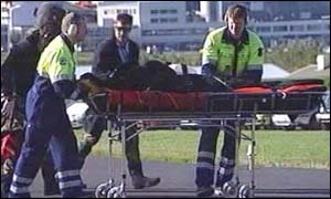 Injured yachtsman on stretcher