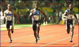 Dwain Chambers on his way to winning the 100m in Berlin