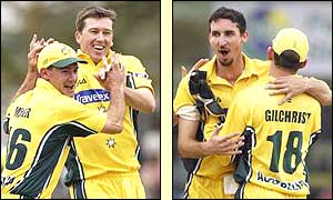 Some excellent bowling, especially from Jason Gillespie, sees Australia celebrate wicket after wicket