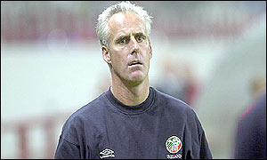 Mick McCarthy looks on in desperation as his team struggle in Moscow